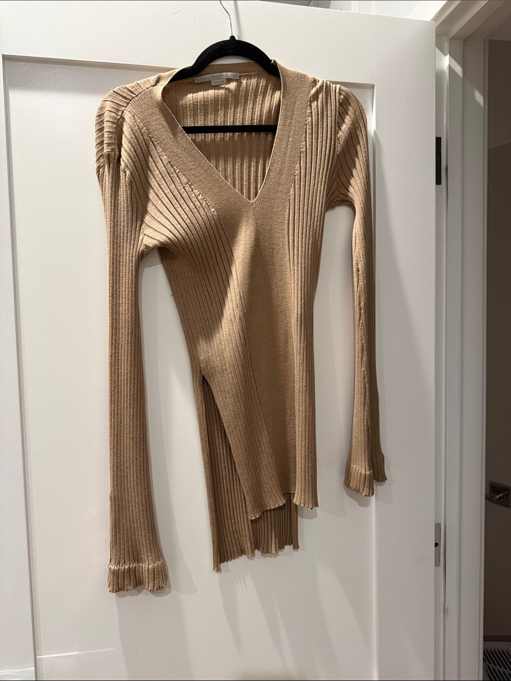 Stella McCartney Camel Ribbed V-Neck Sweater